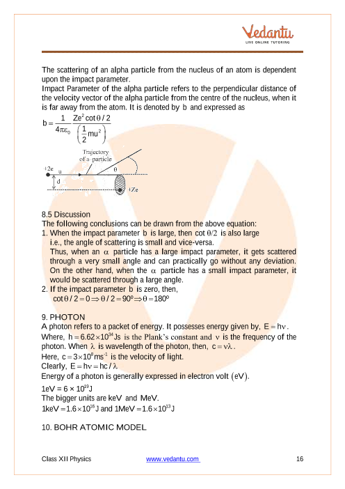 CBSE Class 12 Physics - Chapter 12 - Atoms - Revision Notes