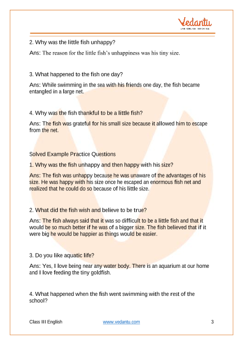 A Little Fish Story Class 3 Notes CBSE English Chapter 4 [PDF]