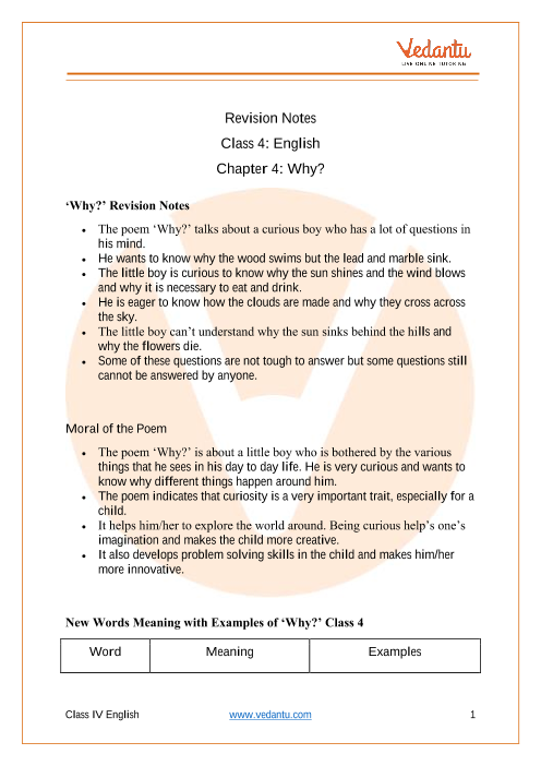 Why Class 4 Notes CBSE English Poem Chapter 4 [PDF]