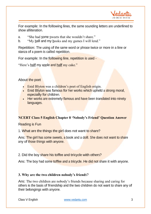 NCERT Solutions Class 5 English Chapter 8 Nobodys Friend Little Bully