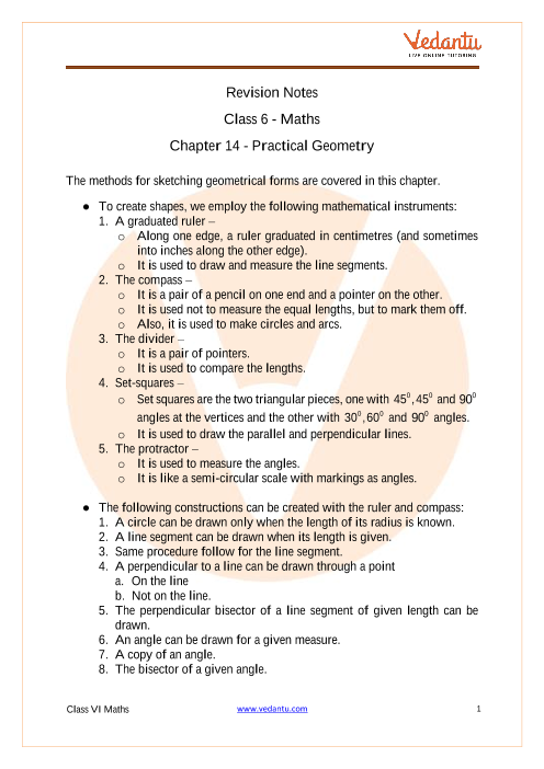 Practical Geometry Class 6 Notes CBSE Maths Chapter 14 [PDF]