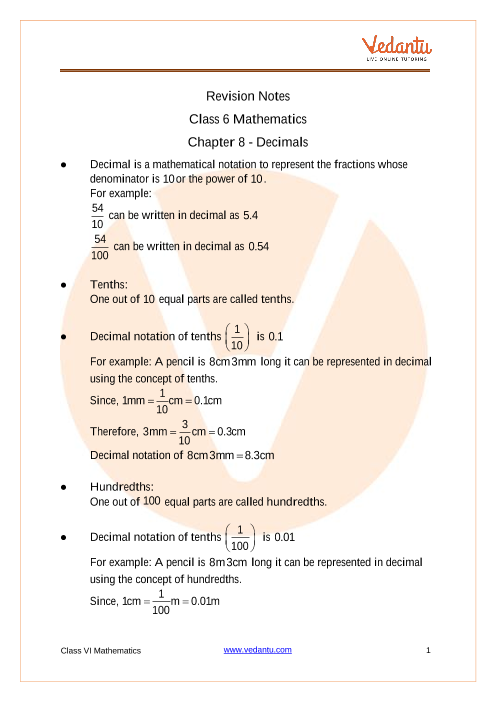NCERT Solutions Class 6 Maths Chapter 8 Decimals - Click Here to Download