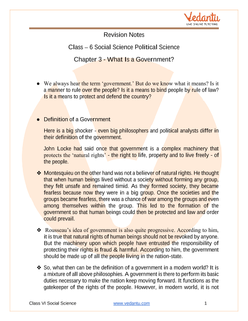  What Is Government Class 6 Notes CBSE Political Science Chapter 3 PDF 