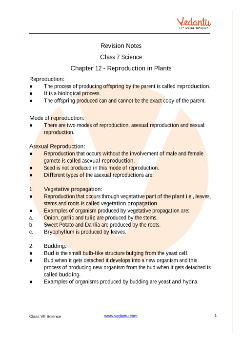 Reproduction In Plants Class 7 Notes Cbse Science Chapter 12 Pdf 9696