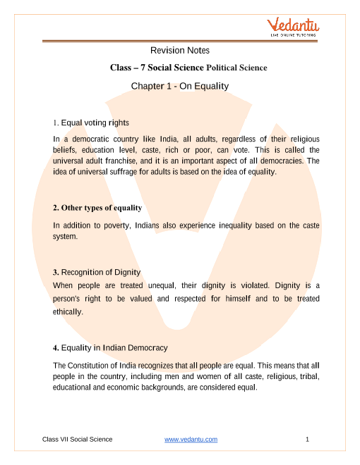On Equality Class 7 CBSE Political Chapter 1 [PDF]
