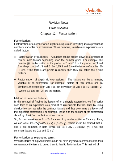 Class 8 Revision Notes for CBSE Maths Chapter 12- Exponents and Powers