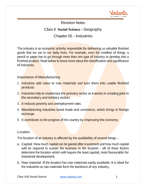 cbse class 8 geography chapter 5 notes industries