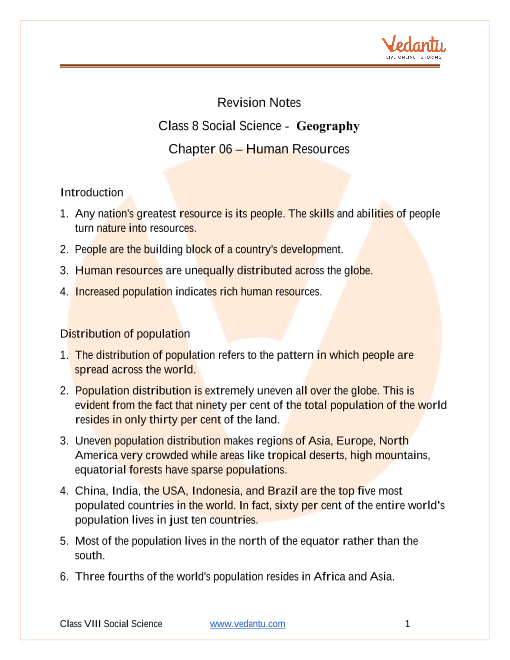 cbse class 8 geography chapter 6 notes human resources