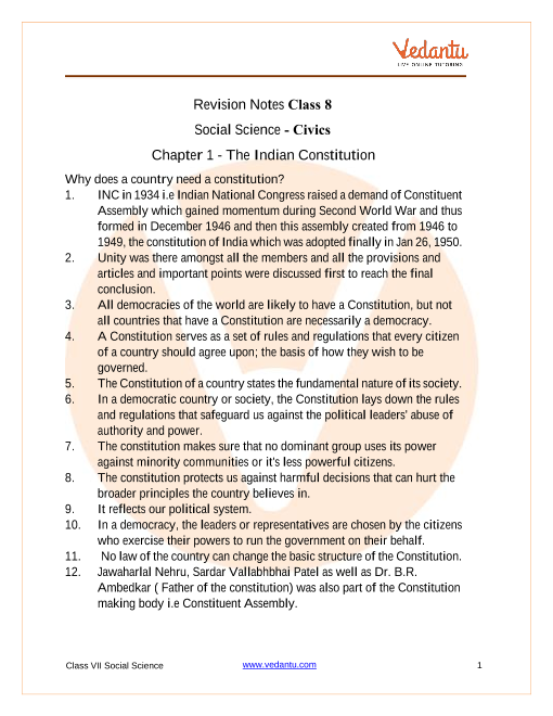 the-indian-constitution-class-8-notes-cbse-political-science-chapter-1