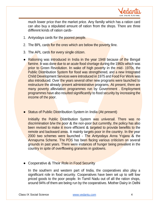 NCERT Solutions For Class 9 Economics Social Science Chapter 4 Food  Security in India - Free PDF