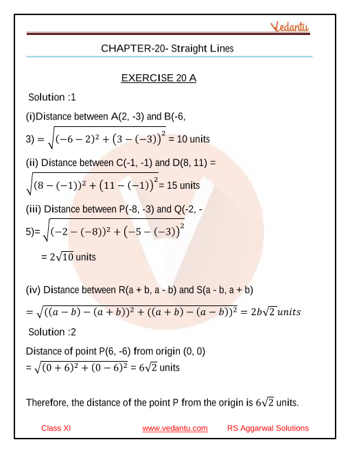 Rs Aggarwal Class 11 Solutions Chapter Straight Lines