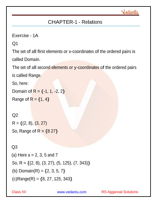 Rs Aggarwal Class 12 Solutions Chapter 1 Relation