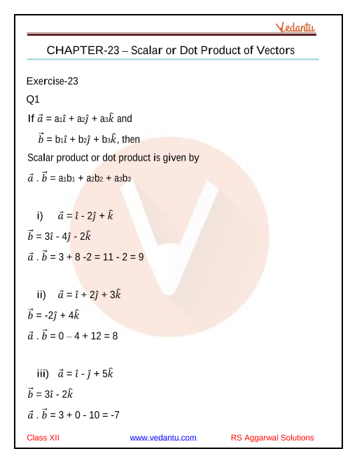 Rs Aggarwal Class 12 Solutions Chapter 23 Scalar Or Dot Product Of Vectors