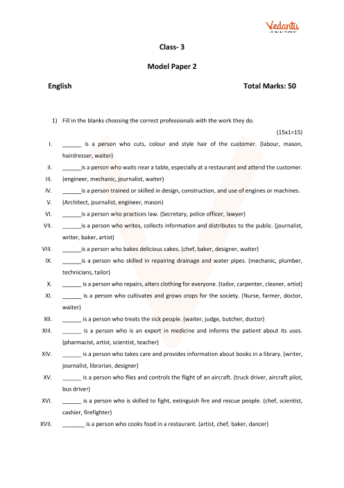 Cbse Class 3 English Sample Paper Set Q English Exam Paper Class 3 