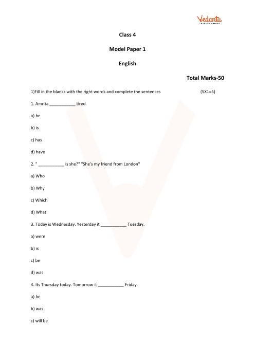 Class 4 English Question Paper Pdf