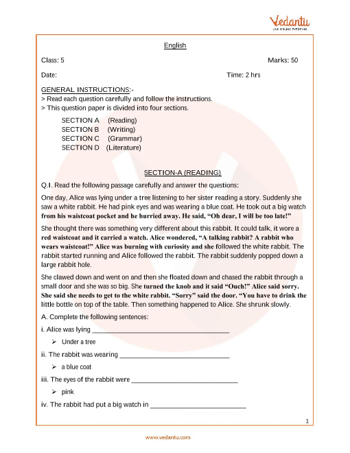 English Grammar Question Paper For Class 5 Pdf