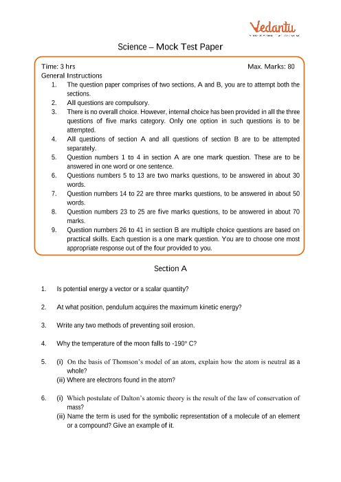 CBSE Sample Question Papers for Class 9 Science - Mock Paper 1