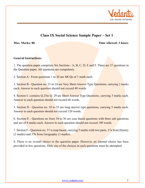 Sst Ka Sample Paper Class 9th Examples Papers