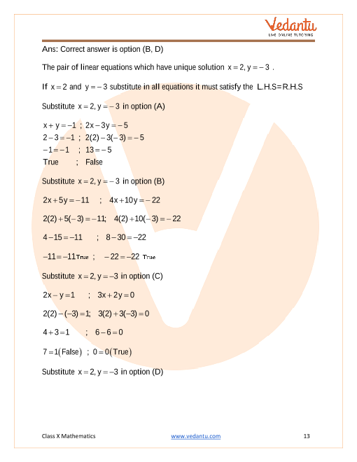 Ncert Exemplar For Class 10 Maths Chapter 3 Pair Of Linear Equations In Two Variables Book Solutions