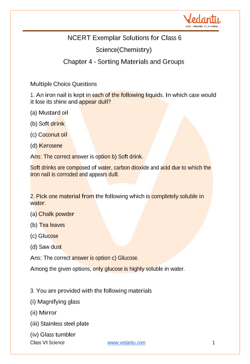 NCERT Exemplar Class 6 Science Solutions Chapter 4 Sorting Materials ...