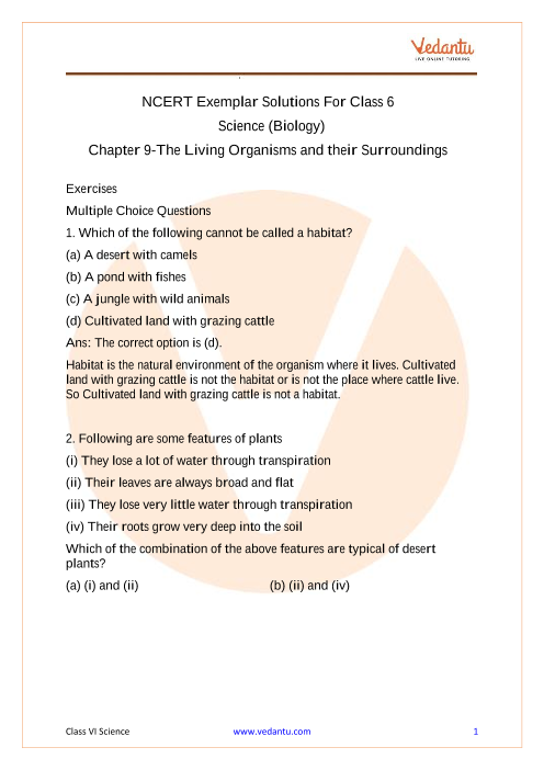 Ncert Exemplar Class 6 Science Solutions Chapter 9 The Living Organisms And Their Surroundings