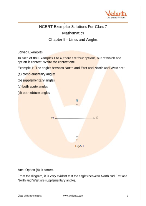 NCERT Exemplar Class 7 Maths Solutions Chapter 5 Lines & Angles