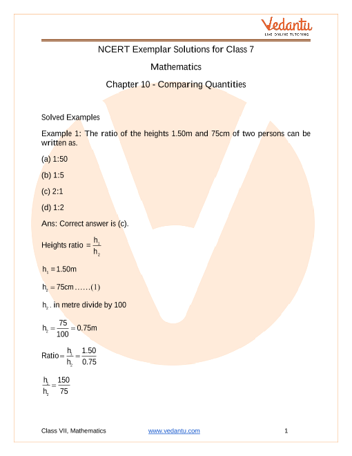 NCERT Exemplar Class 7 Maths Solutions Chapter 7 Comparing Quantities