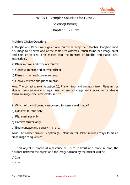 NCERT Exemplar Class 7 Science Solutions Chapter 15 Light