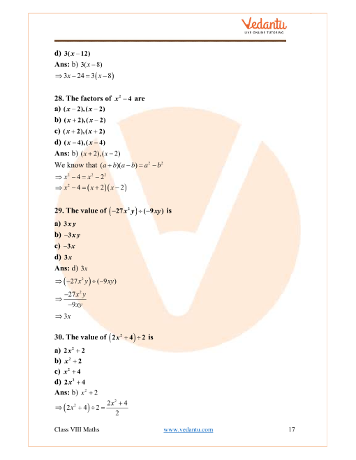 Ncert Exemplar Class 8 Maths Solutions Chapter 7 Algebraic Expression Identities Factorisation