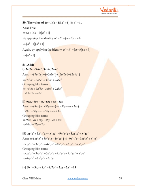 Ncert Exemplar Class 8 Maths Solutions Chapter 7 Algebraic Expression Identities Factorisation