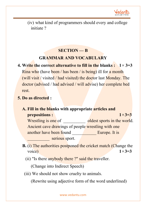 Sample English Question Paper For Class 8 Wbbse - Exampless Papers