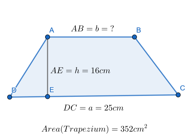 The area of a trapezium is \\[352c{{m}^{2}}\\] and the distance between ...