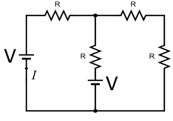 In the given circuit, the current \\[I\\] equals to:\n \n \n \n \n A ...