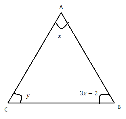 Find the three angles. If in a $\\Delta ABC$,$\\angle A = x,\\angle B ...