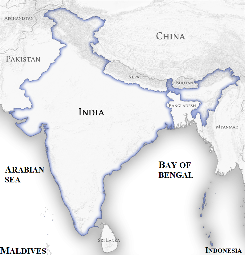 On an outline map of India, show its neighbouring countries.