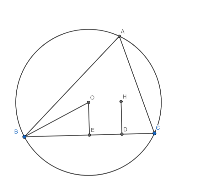 In a triangle, ABC, the orthocentre and the circumcentre are at equal ...