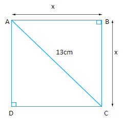 If diagonal of a square is 13cm, then find its side.