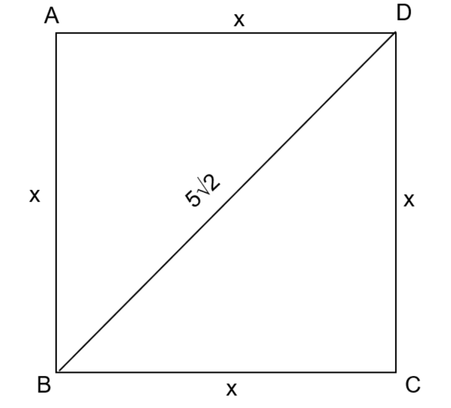 Diagonal of a square is \\[5\\sqrt 2 \\] . Length of the side of the ...