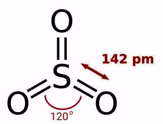 What is the O – S – O bond angle in a $S{{O}_{3}}$molecule?