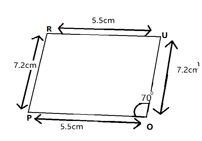 Construct a parallelogram POUR in which \\[PO\\]\\[ = \\] \\[5.5\\] cm ...