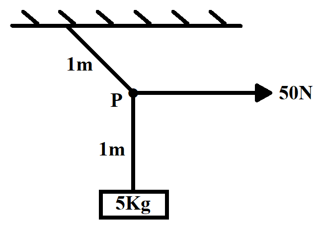 A block of mass 5Kg is suspended by a massless rope of length 2