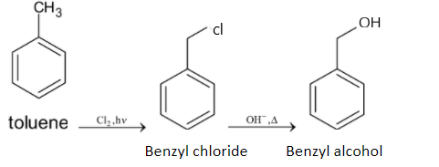 Convert benzene to benzyl alcohol.