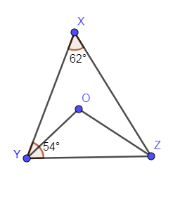 In the below figure, $\\angle X={{62}^{\\circ }}$, $\\angle XYZ={{54 ...