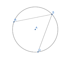 This figure shows circle A with inscribed $ \\angle RSQ. $ m $ \\angle ...