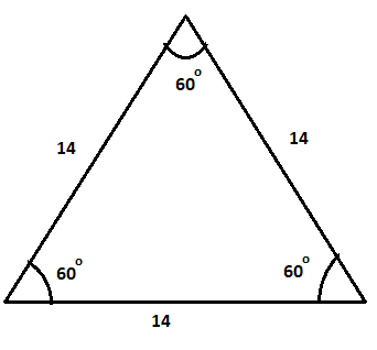 What is the area of an equilateral triangle with side length $14?$