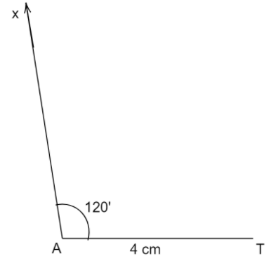 Construct Rhombus MATH with AT = $4cm$ , $\\angle MAT = {120^ \\circ }$