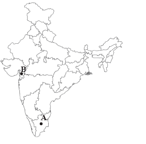 Two Features A And B Are Marked In The Given Political Outline Map Of India Identify These