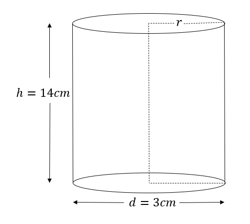 A fountain pen with a cylindrical barrel of diameter 3 cm and height 14 ...