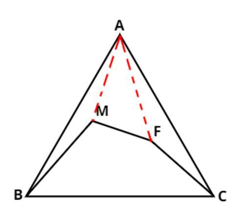 A triangle ABC with points F and M lying inside the triangle such that ...