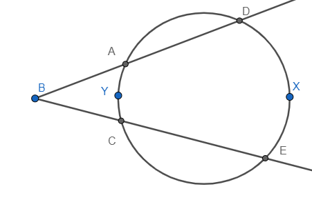 In the following figure, if m(arc DXE) = $100{}^\\circ $ and m(arc AYC ...